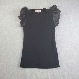 Philosophy Republic Clothing Top Womens Medium Black Ruffle Trim Sleeve Blouse